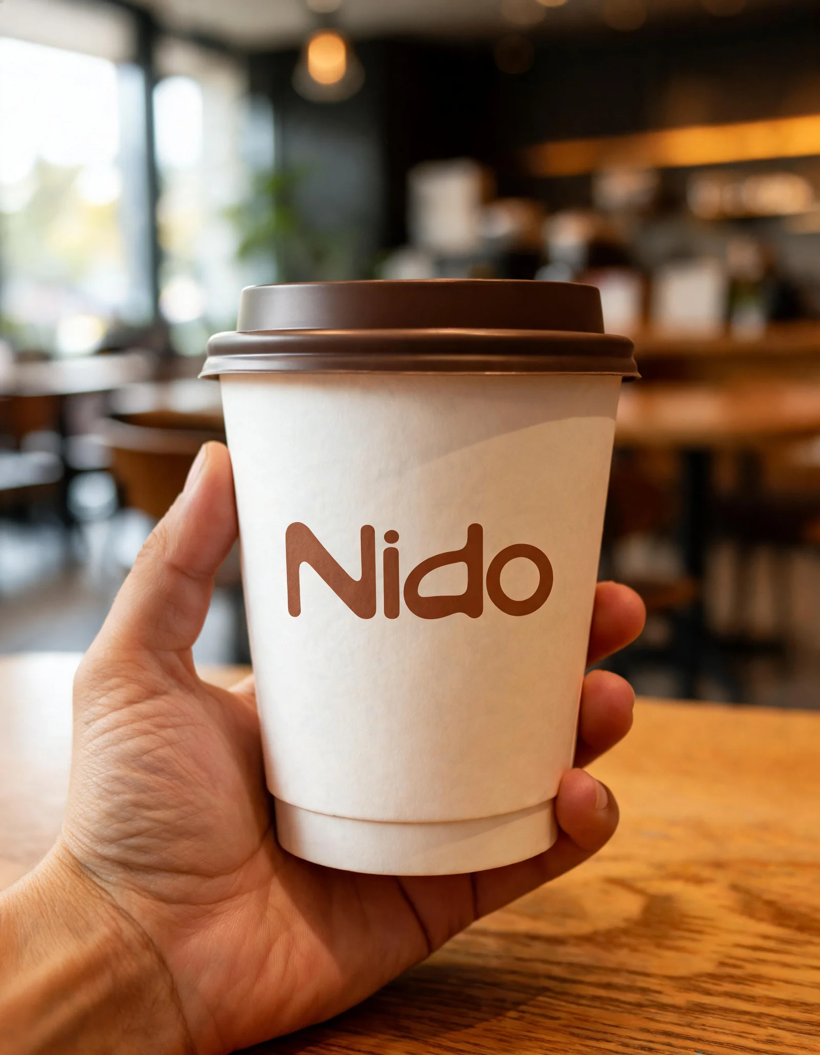 Vaso de café con la identidad de Nido