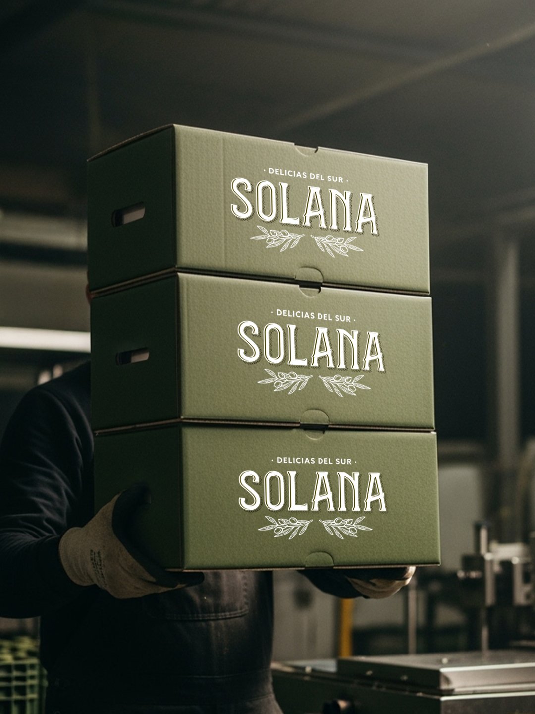 Cajas de producto con la identidad de Solana