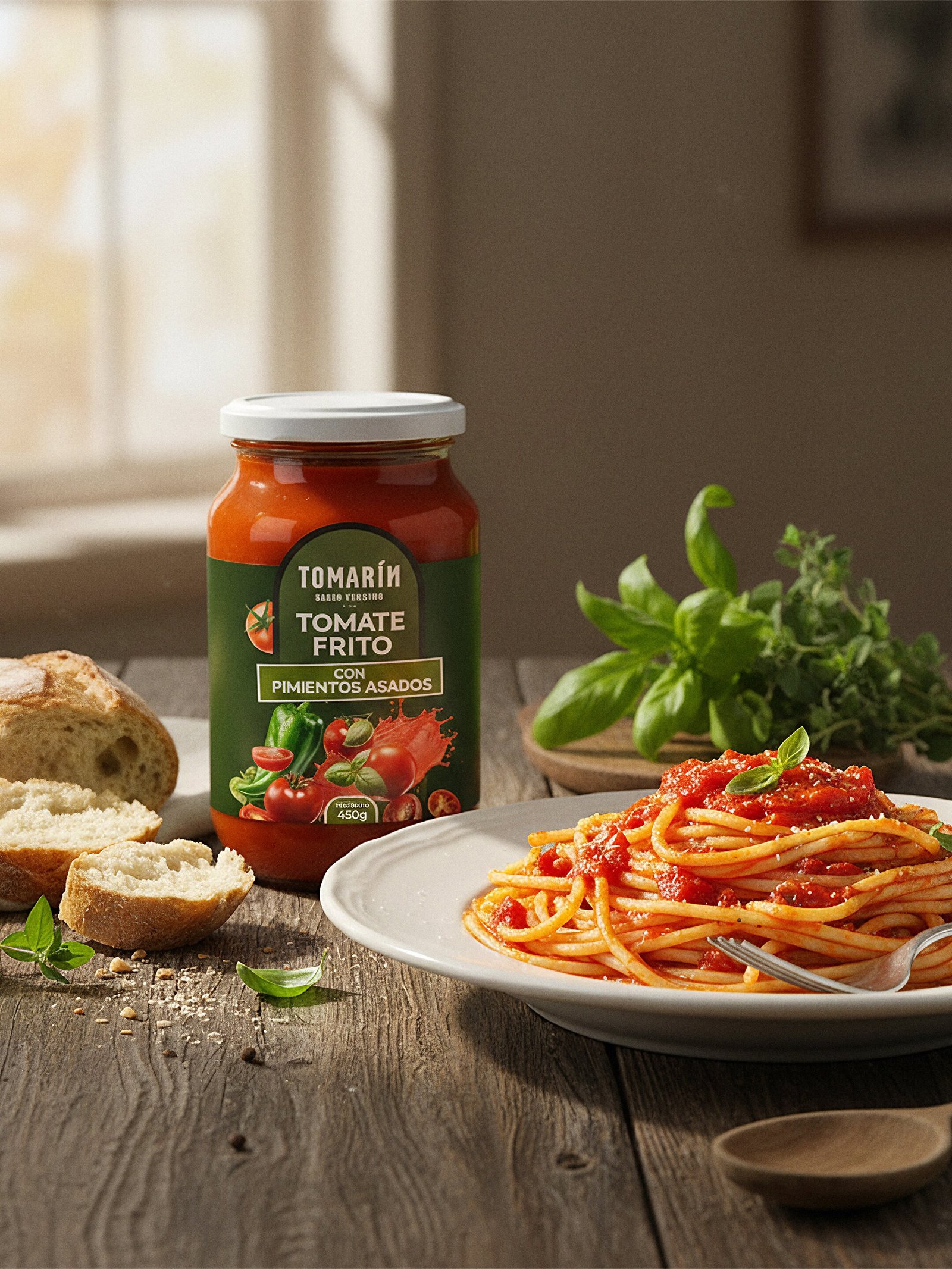 Tomate frito con pimientos asados Tomarín