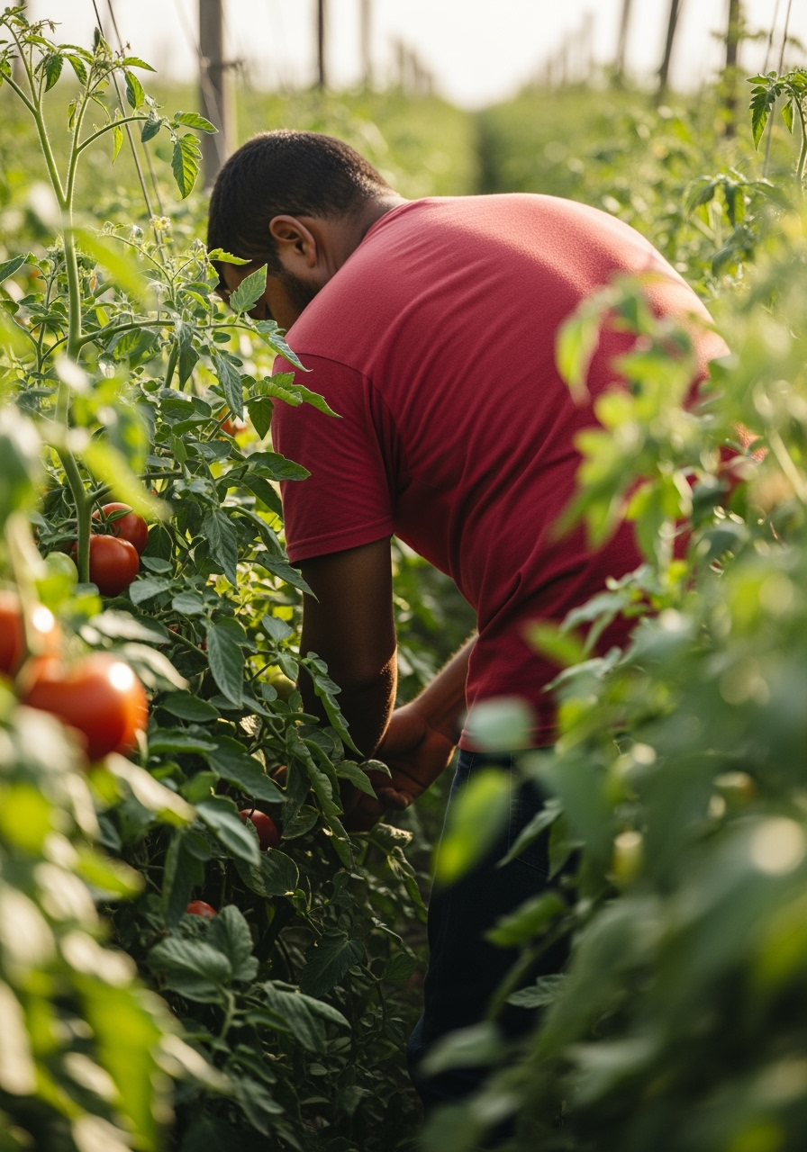 Recolección de tomates en el campo